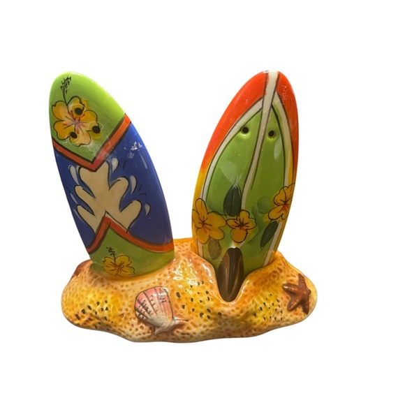 Clay Art Surf Board Salt and Pepper Shakers - Hang Ten Beach Waves Sun and Sand - Picture 2 of 8